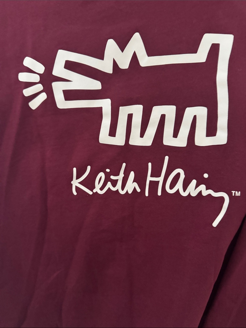 Keith Haring Iconic Dog Graphic Women's Maroon Sweatshirt & Joggers Set - Picture 3 of 7